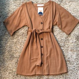 Camel button down dress